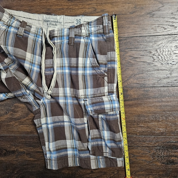 Y2K Abercrombie & Fitch Brown Blue Plaid Heavy Cotton Baggy Cargo Shorts Size 36 - Picture 10 of 10